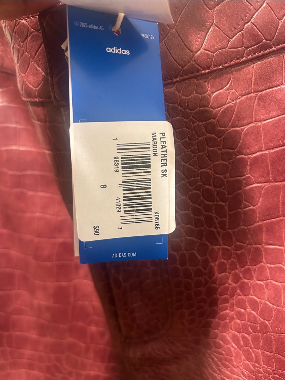 adidas Burgundy Croc-Embossed Mini Skirt with White Side Stripes - Picture 3 of 5